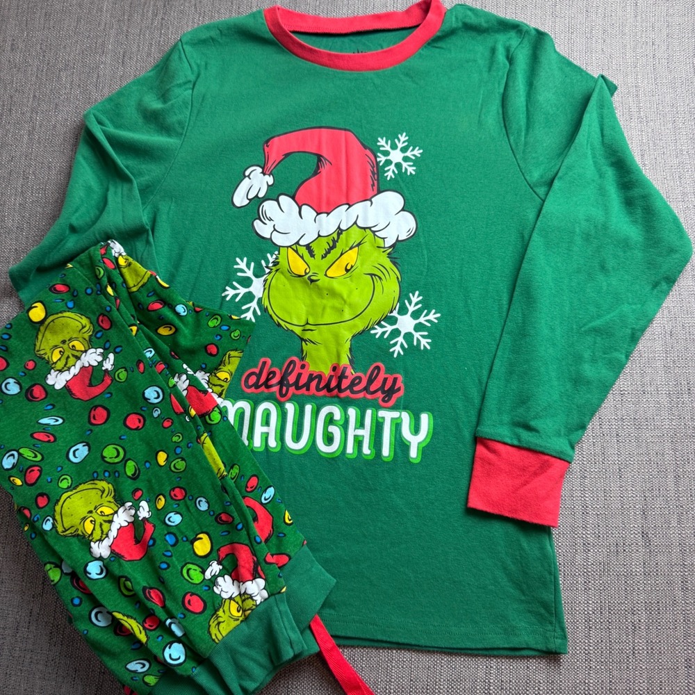 Dr. Seuss The Grinch Christmas Pajamas Set Mens Small Green Definitely Naughty